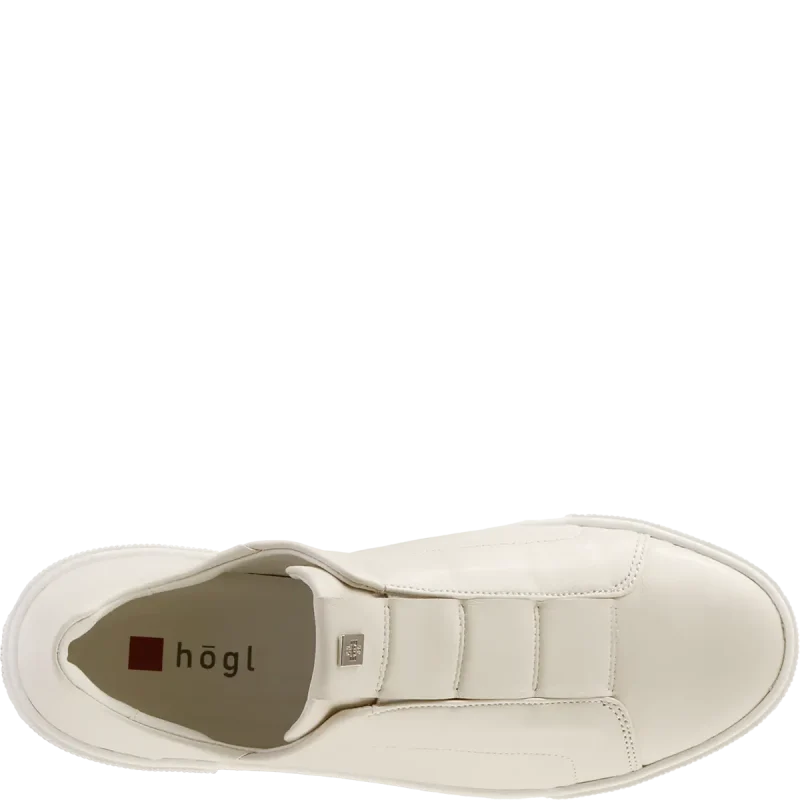 Vista superior del interior y diseño completo de zapatillas Högl blancas sin cordones – modelo 9103660.