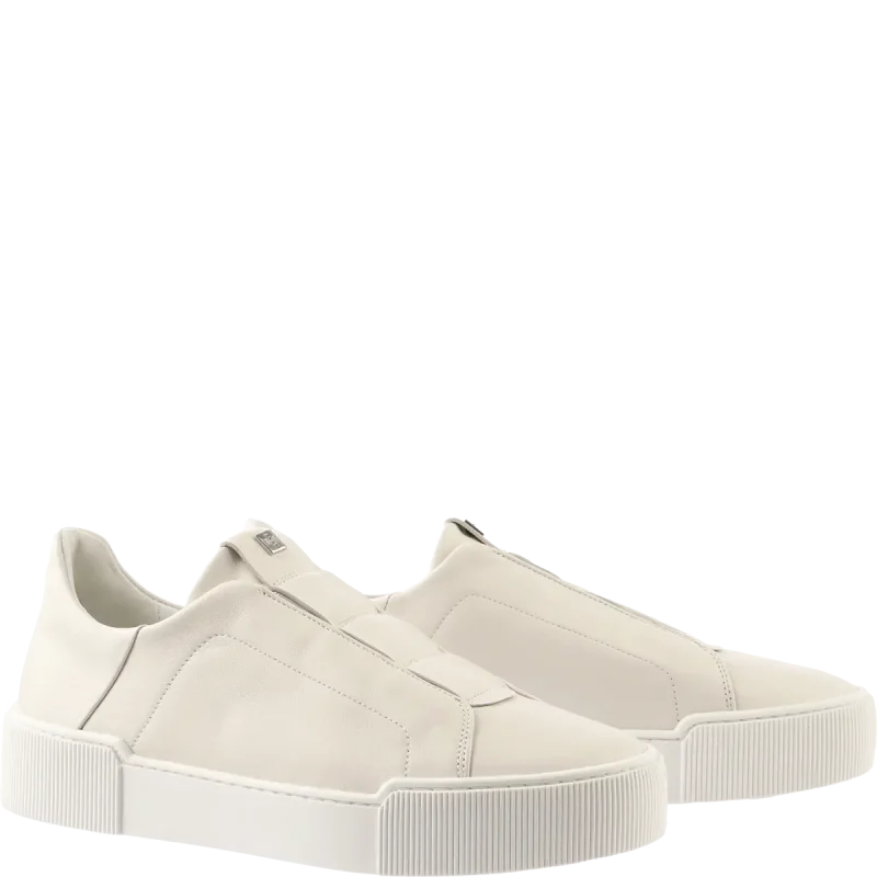 Zapatillas blancas sin cordones para mujer, vista lateral y diagonal – modelo Högl 9103660.