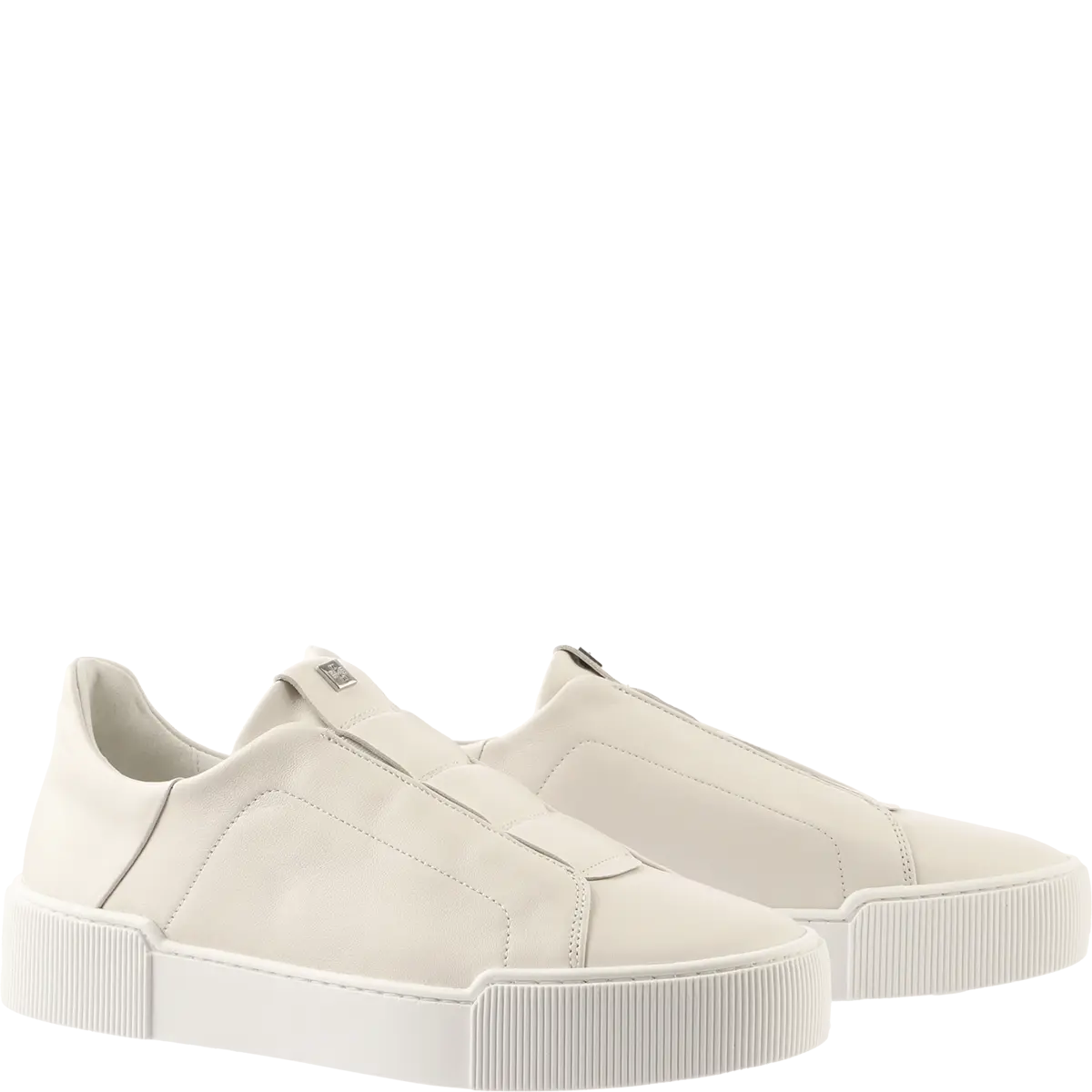 Zapatillas blancas sin cordones para mujer, vista lateral y diagonal – modelo Högl 9103660.