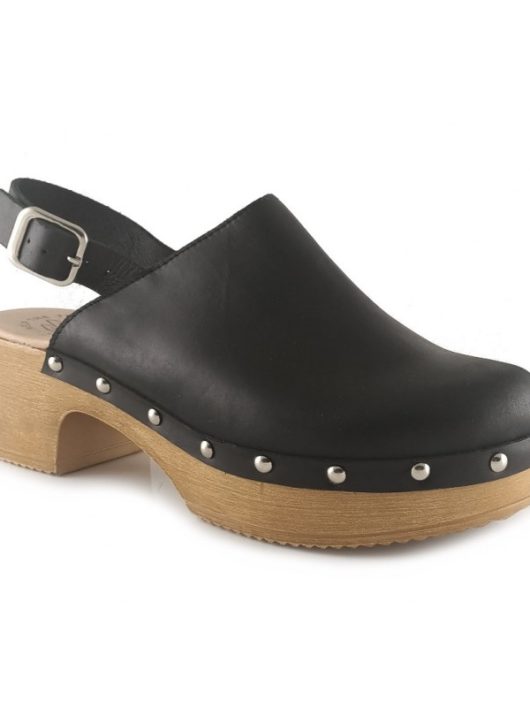 Zueco negro de piel natural con base de madera y tachuelas metálicas – modelo 7261702 de Help The Trees.